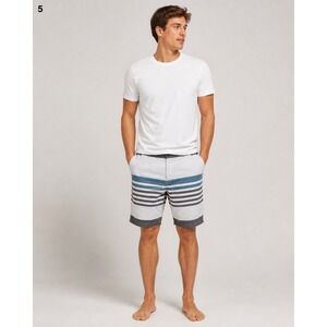 Better Unsaid Shorts Mens 36 White Gray Blue Stripe 100% Cotton Pockets Nautical